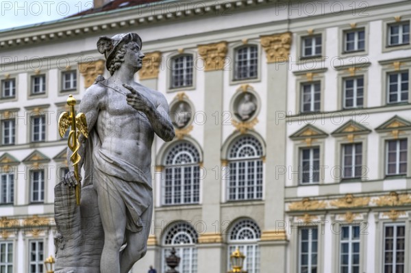 Statue of Hermes or Mercurius in the park of Nymphenburg Palace in Munich, Bavaria, Germany