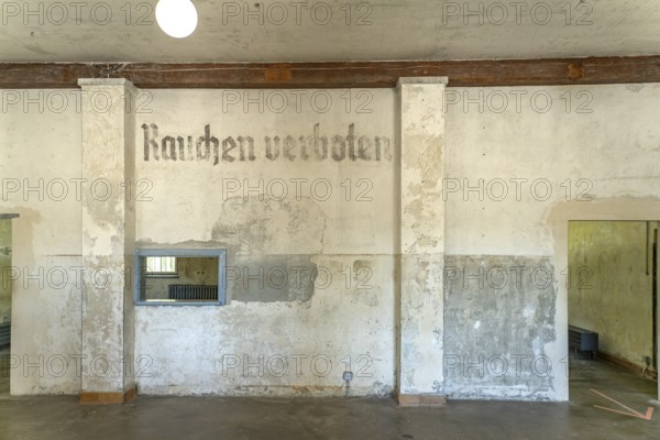 Inscription Smoking Prohibited, Dachau Concentration Camp Memorial, Bavaria, Germany