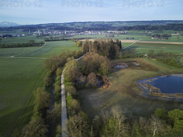 Pond from above behind the Lindenberg, Merenschwand, Freiamt, Canton, Aargau, Switzerland