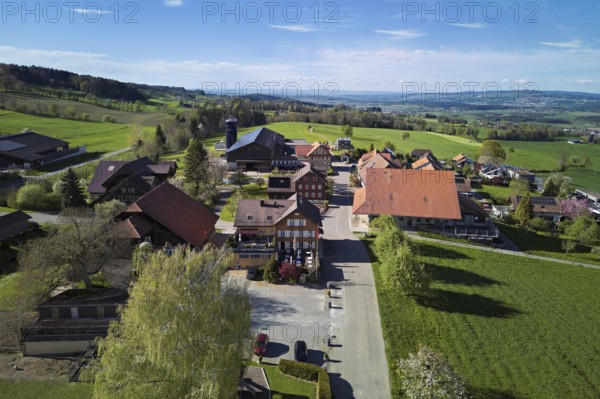 View of the village, behind the Lindenberg, Geltwil, Freiamt, Canton, Aargau, Switzerland