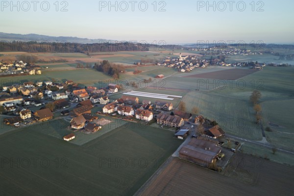 View of the village, surrounded by fields, Aristau, Freiamt, Canton, Aargau, Switzerland