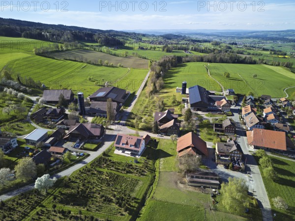 View of the village, at the back left the Lindenberg, Geltwil, Freiamt, Canton, Aargau, Switzerland