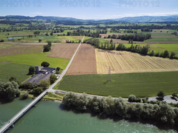 Bridge over the river Reuss, behind the nature reserve Reussspitz, Mühlau, Freiamt, Canton, Aargau, Switzerland