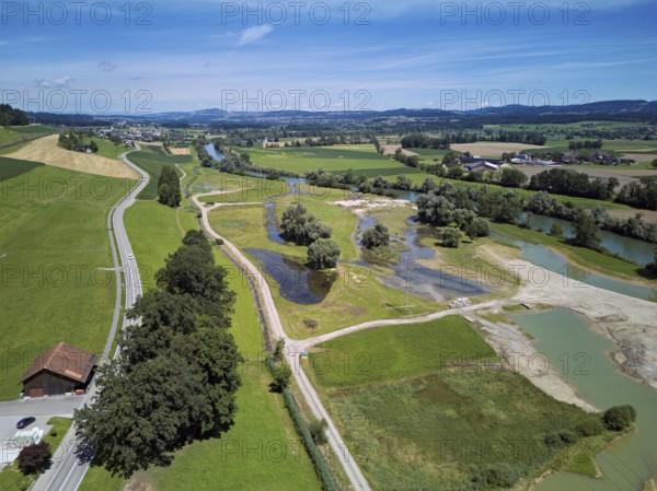 Freshly renaturalised area on the Reuss, floodplain landscape, Reussegg hamlet, Sins, Freiamt, Canton, Aargau, Switzerland