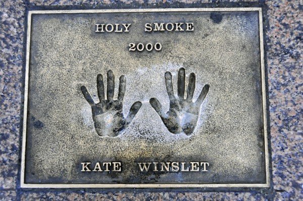 Commemorative plaque with handprints and inscription for Kate Winslet from 2000, London, England, Great Britain