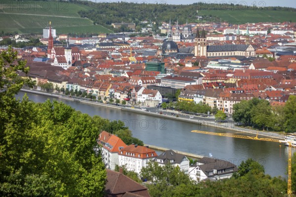 Aerial view of Wuerzburg, a city in the Franconia region in Bavaria, Germany, at summer time