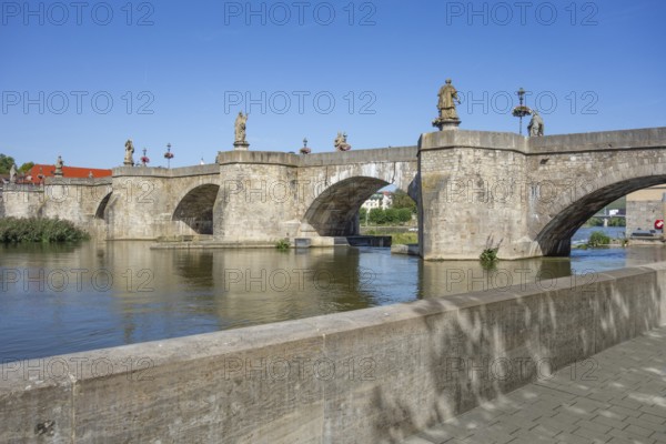 Scenery around the Old Main Bridge in Wuerzburg, a city in the region of Franconia in Bavaria, Germany