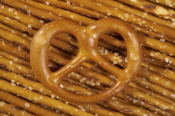Full frame closeup of some salt sticks and pretzel