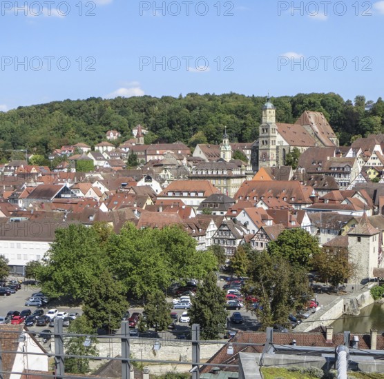 Sunny high angle view of Schw?bisch Hall, a town in Southern Germany