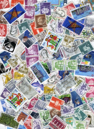 Background with lots of old german postage stamps