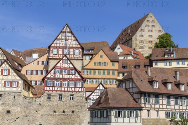 City view of a town named Schwaebisch Hall in Southern Germany at summer time
