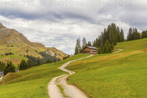 Idyllic scenery around river Lech at the state Vorarlberg in Austria at late summer time