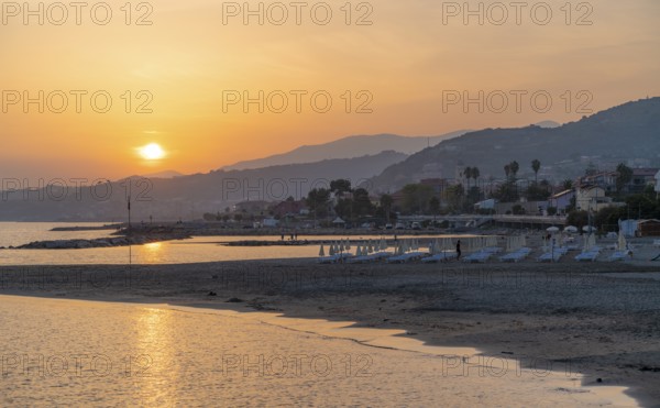 Idyllic sunset impression around Santo Stefano al Mare, a comune in the Province of Imperia in the Italian region Liguria