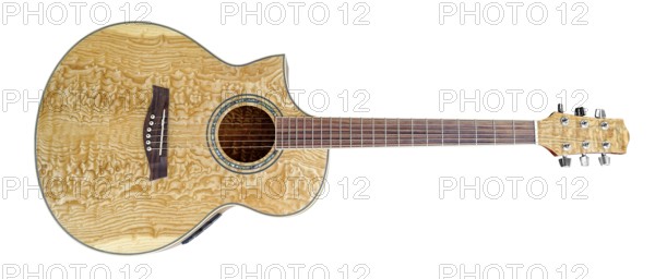Wooden acoustic guitar in white back