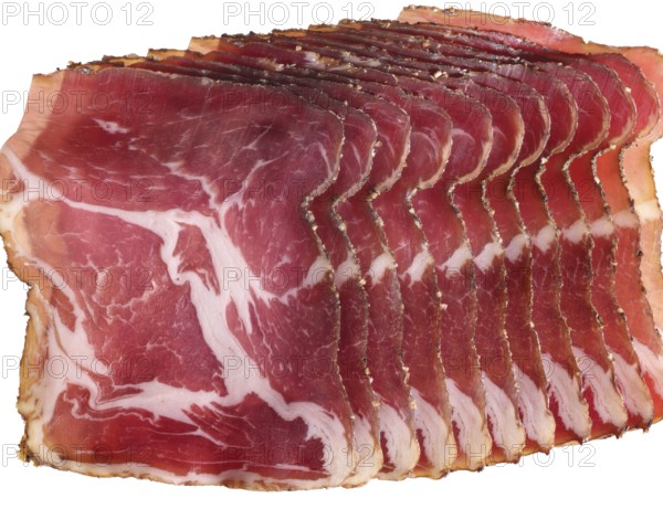 Closeup shot showing sliced raw ham pieces
