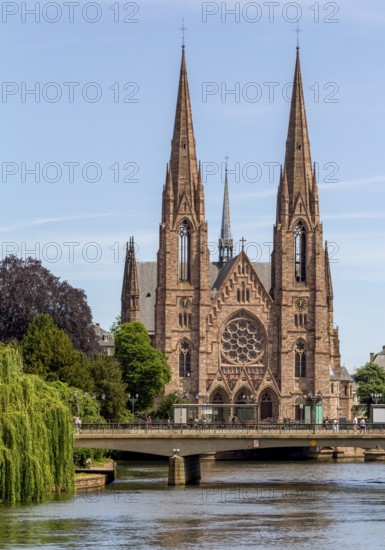 Waterside impression around St Pauls Church in Strasbourg, a city at the Alsace region in France