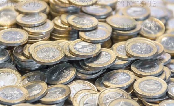 Full frame picture showing lots of 1 euro coins