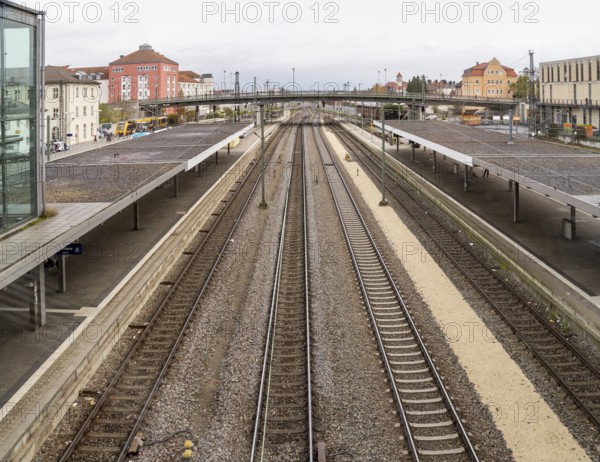 High angle view showing a part of the railway station in Regensburg, a town in Bavaria in Germany