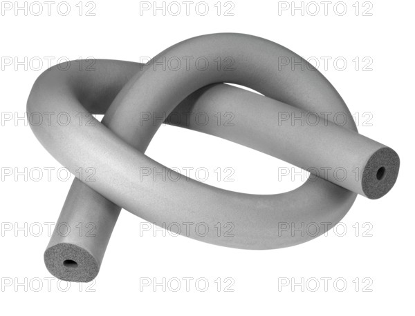 Piece of a knoted insulating tube in white back