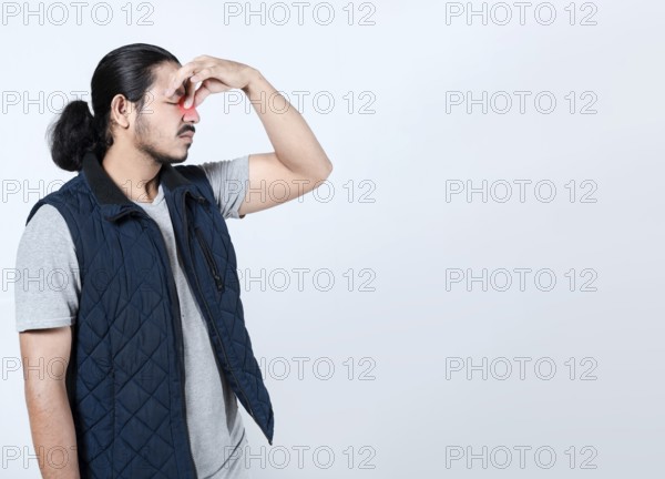 Sore man with sinus pain on isolated