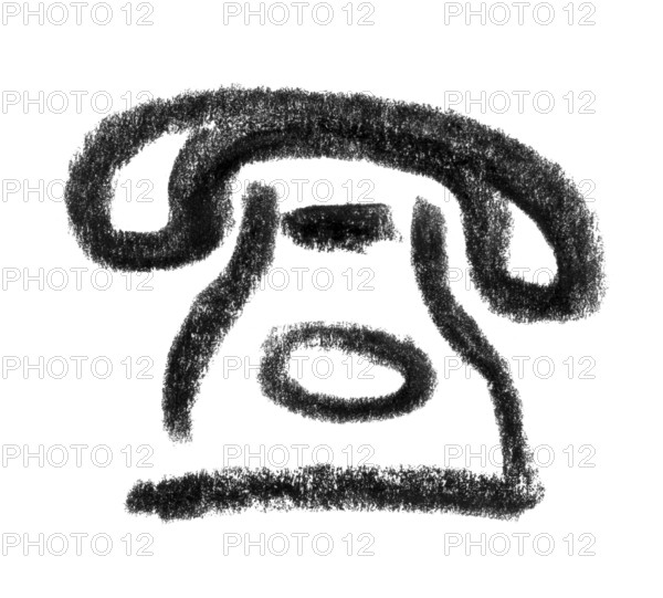 Crayon-sketched illustration of a nostalgic telephone