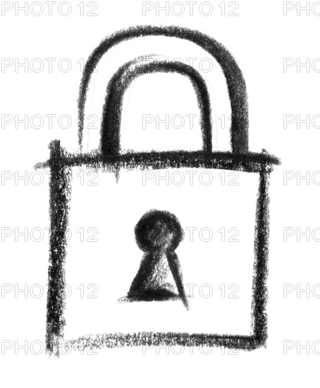 Crayon-sketched illustration of a closed padlock