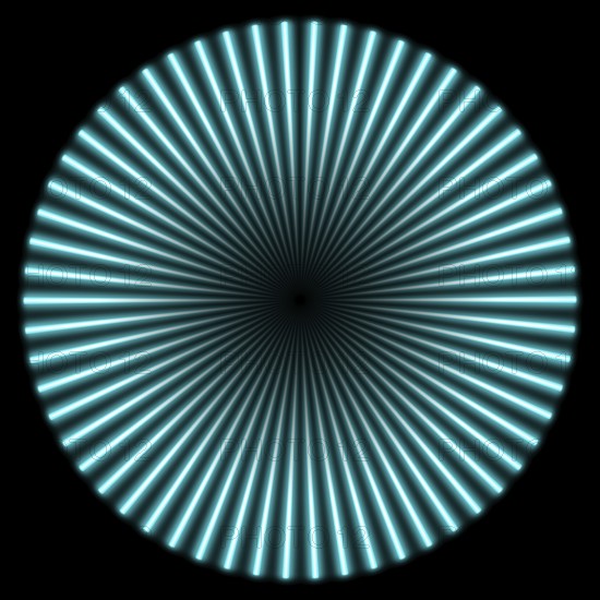 Radial blue glowing striped pattern with dark center in black back