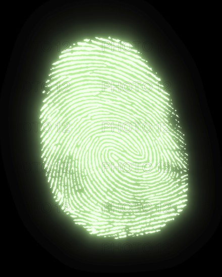 A green glowing fingerprint in black back