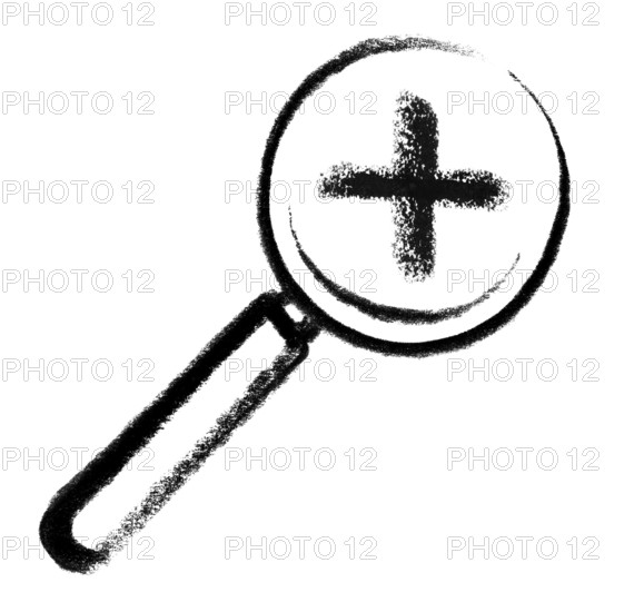 Crayon-sketched illustration of a magnifying glass with plus mark in it