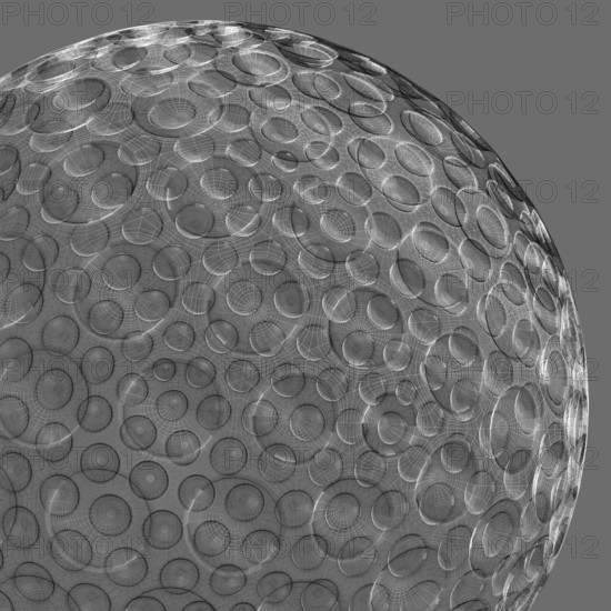 Mesh wire rendering of a golf ball sphere in grey back