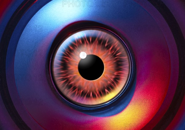 A colorful illuminated open alien eye