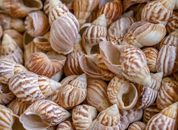 Full frame shot showing lots of bicolored marine snail shells