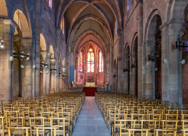 Scenery inside the Saint-Die Cathedral in Saint-Die-des-Vosges, a commune in the Vosges department, Grand Est, northeastern France