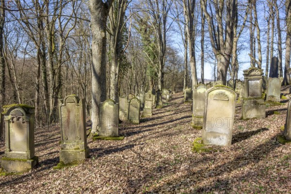 Historic jewish graveyard at early spring time near Berlichingen in Hohenlohe, a area in Southern Germany