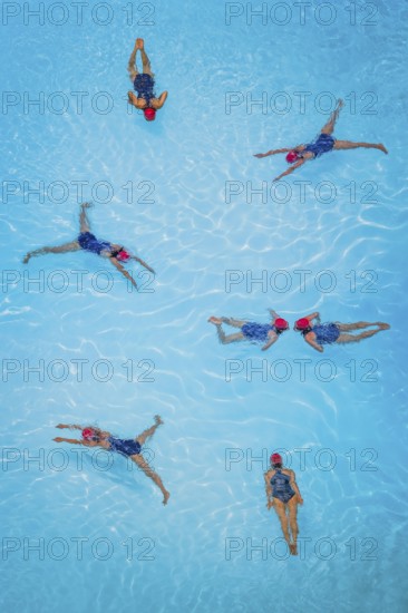 Montage with swimmer in pool, swimming, swimming pool, bathing, outdoor pool