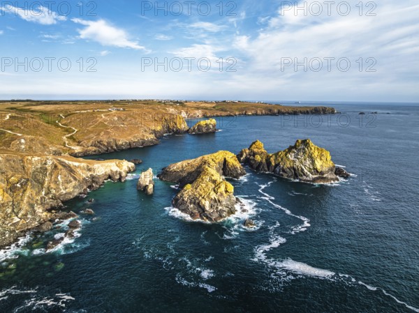 Kynance Cove from a drone, Mount's Bay, Lizard Point, Cornwall, England, United Kingdom