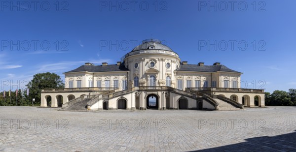 Solitude Palace, a hunting and pleasure palace built by Duke Carl Eugen von Württemberg in the late Baroque style during the Absolutist period. Exterior view. Stuttgart, Baden-Württemberg, Germany