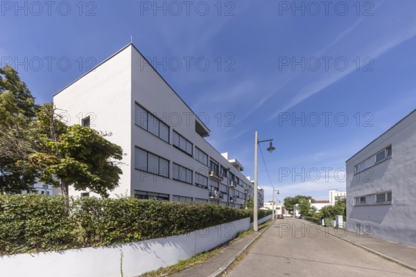 Weissenhof Estate on the Killesberg in Stuttgart. The Werkbund Estate was built in 1927 by the Deutscher Werkbund under the direction of Ludwig Mies van der Rohe by leading representatives of Neues Bauen, partly using experimental materials. Stuttgart, Baden-Württemberg, Germany