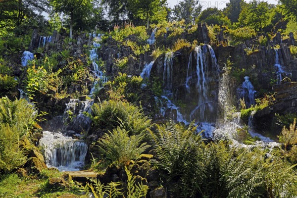 Water features at the Steinhöfer waterfall in Bergpark Wilhelmshöhe, Kassel, Hesse, Germany