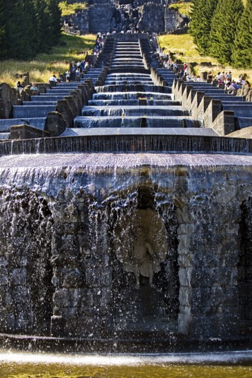 Water features with the Great Cascades at the Neptune Basin in Bergpark Wilhelmshöhe, UNESCO World Heritage Site, Kassel, Hesse, Germany