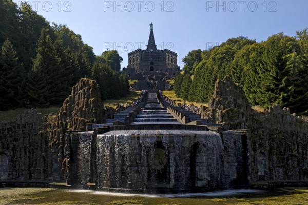 Hercules Building, Neptune Basin and Great Cascades at the trick fountains, Bergpark Wilhelmshöhe, Kassel, Hesse, Germany