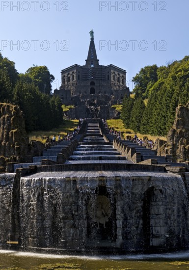 Hercules Building, Neptune Basin and Great Cascades at the trick fountains, Bergpark Wilhelmshöhe, Kassel, Hesse, Germany