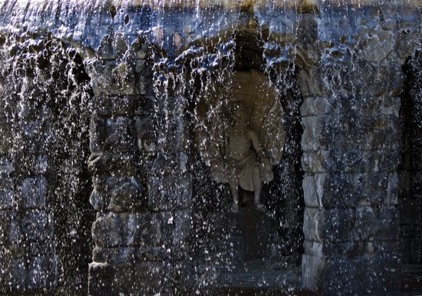 Water features at the Neptune Basin with a view of Neptune in Bergpark Wilhelmshöhe, UNESCO World Heritage Site, Kassel, Hesse, Germany