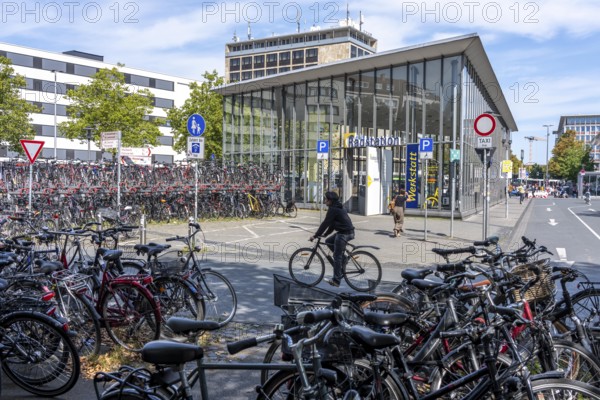 Cycling in Münster, large bicycle parking area in front of Münster main station, bicycle station, bicycle parking garage, North Rhine-Westphalia, Germany, city centre of Münster, North Rhine-Westphalia, Germany