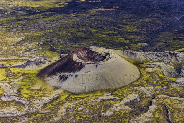 Volcanic landscape, volcanic crater, sunny, aerial view, summer, Laki, Lakagigar, Vatnajökull National Park, Icelandic Highlands, Iceland