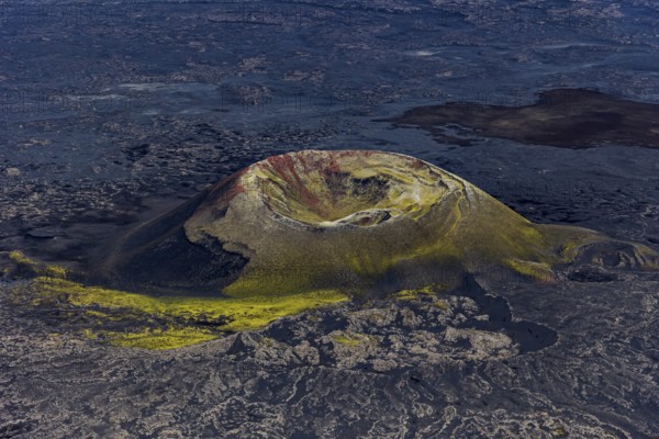 Volcanic landscape, volcanic crater, sunny, aerial view, summer, Laki, Lakagigar, Vatnajökull National Park, Icelandic Highlands, Iceland