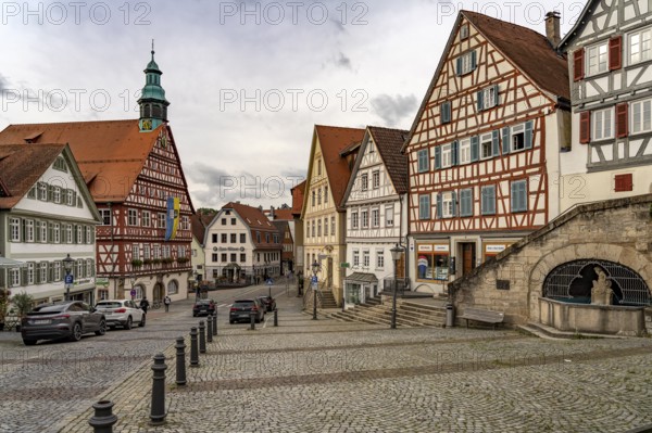 Town hall and half-timbered houses in Backnang, Rems-Murr district, Baden-Württemberg, Germany