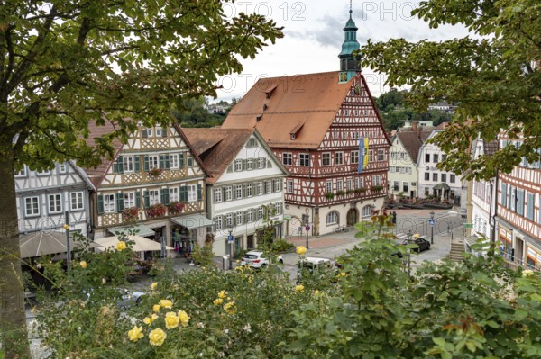 Town hall and half-timbered houses in Backnang, Rems-Murr district, Baden-Württemberg, Germany