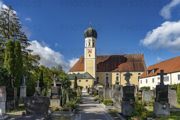 The parish church of St Magdalena and cemetery in Fürstenfeldbruck, Bavaria, Germany