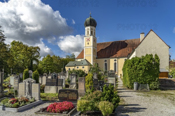 The parish church of St Magdalena and cemetery in Fürstenfeldbruck, Bavaria, Germany